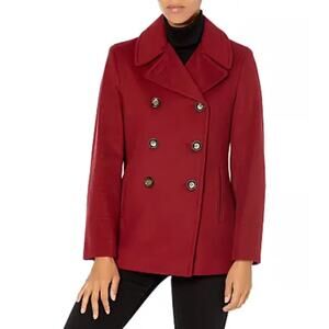 Calvin Klein Double Breasted Peacoat Size 8 Petite Wool Cashmere Red Luxury